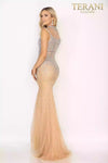 High neck illusion fully beaded prom dress with slit -  2011P1057