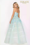 Beaded Halter Low V Neck Applique Ball Gown - 2011P1174