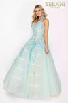 Beaded Halter Low V Neck Applique Ball Gown - 2011P1174