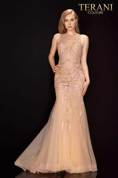 Sleeveless Beaded Illusion Prom Dress  - 2011P1452