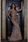 Feather Halter Neckline Two-Tone Beaded Pageant Dress - 2011GL2423