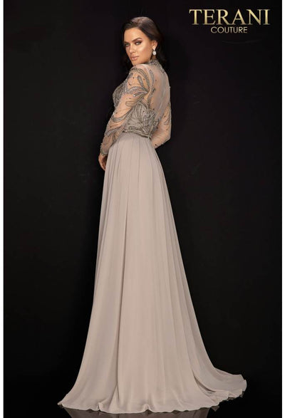 Long sleeve high neck beaded chiffon pleated skirt Mother of Bride dress - 2011M2126