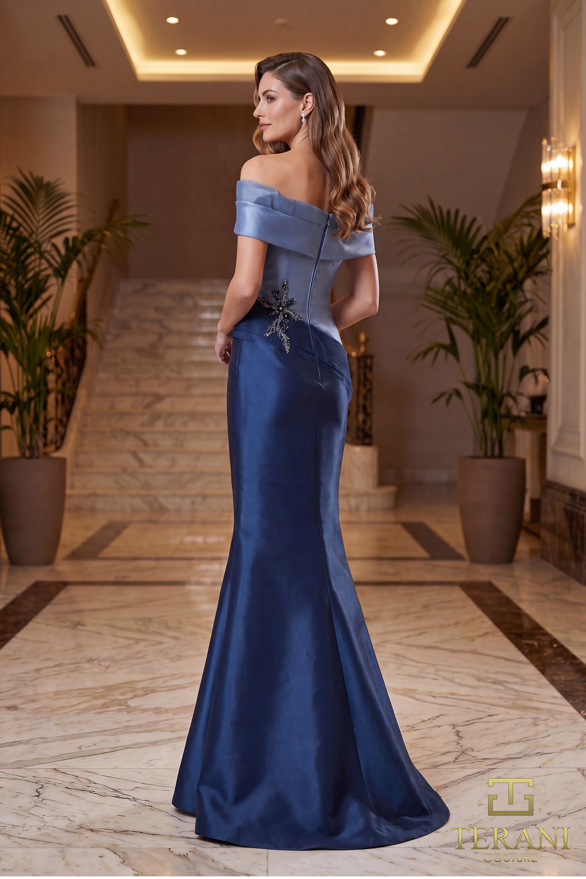 Two tone off shoulder Mikado Mother of Bride gown - 2011M2159
