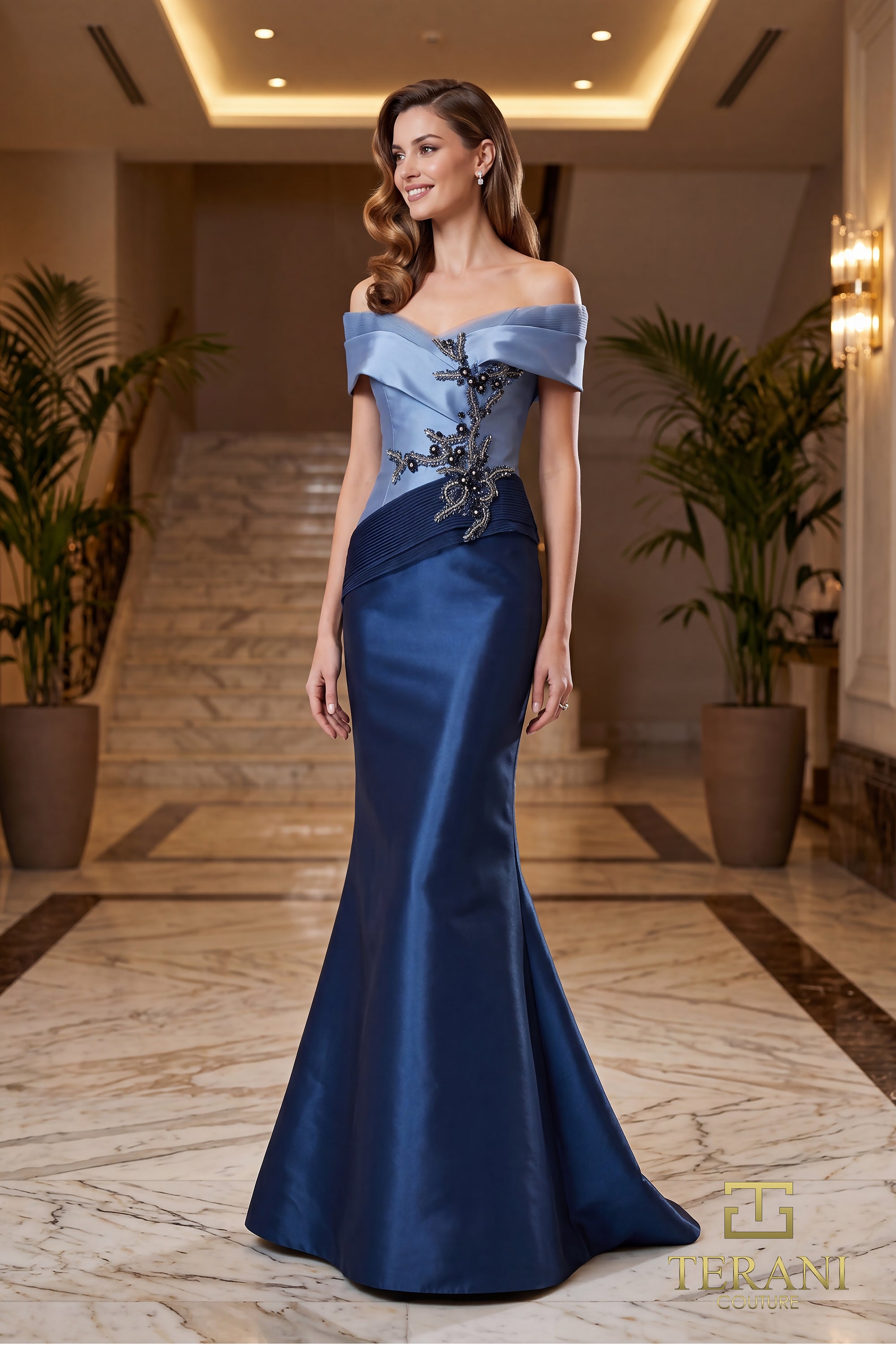 Two tone off shoulder Mikado Mother of Bride gown - 2011M2159