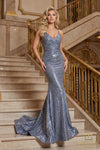 V-Neck Spaghetti Strap Metallic Fitted Prom Dress - 2011P1032