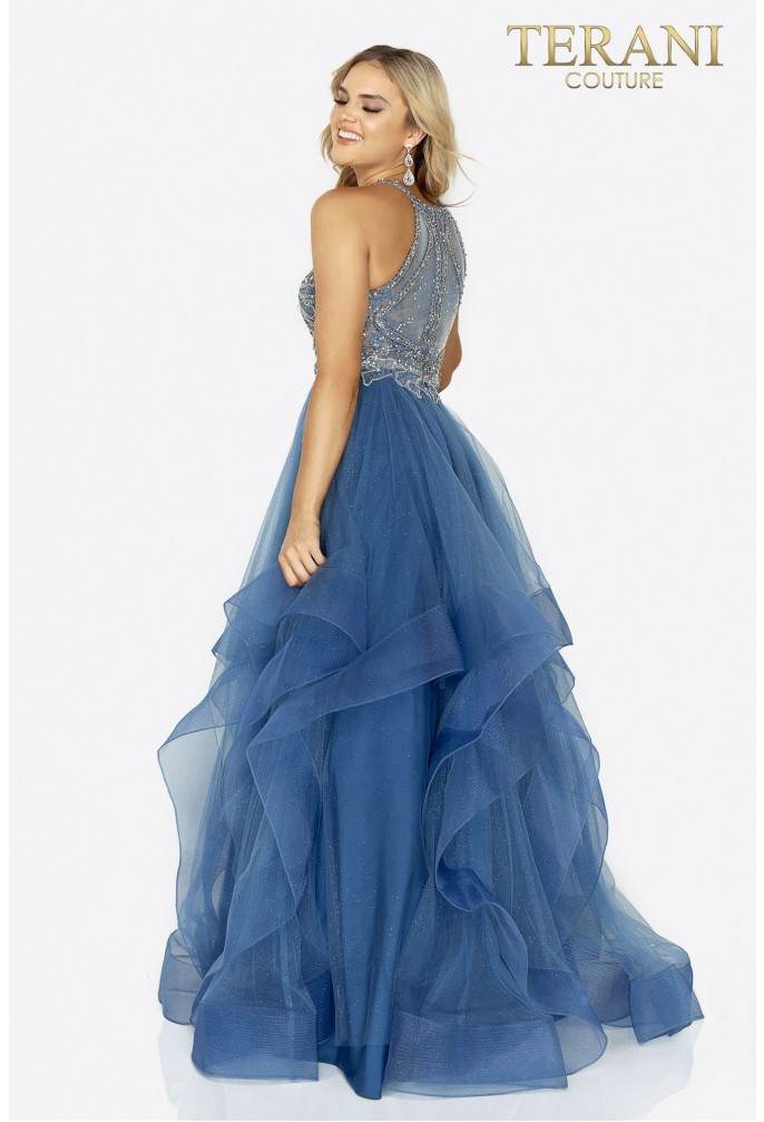 Beaded Bodice Halter Prom Ball Gown - 2011P1217