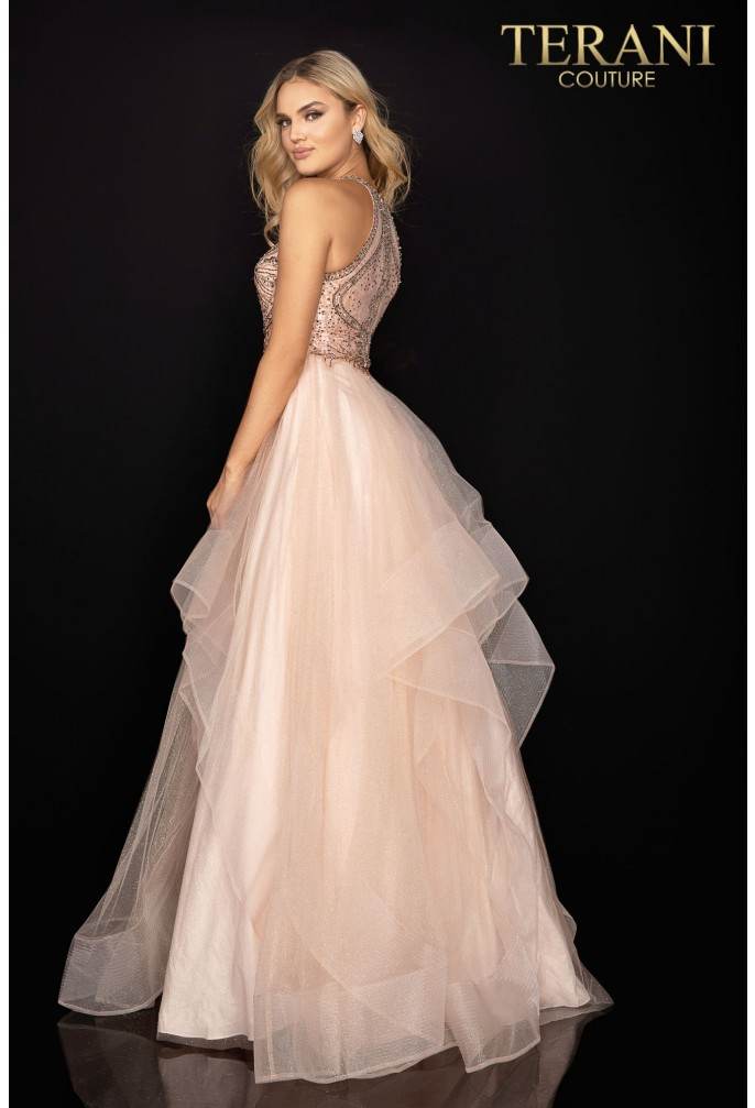 Beaded Bodice Halter Prom Ball Gown - 2011P1217