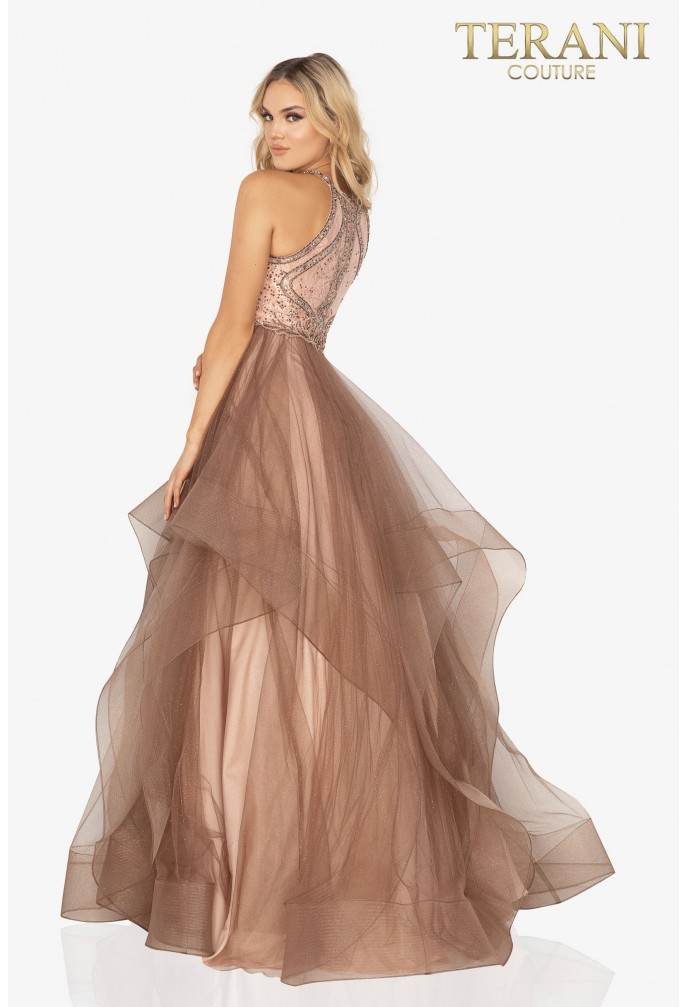 Beaded Bodice Halter Prom Ball Gown - 2011P1217
