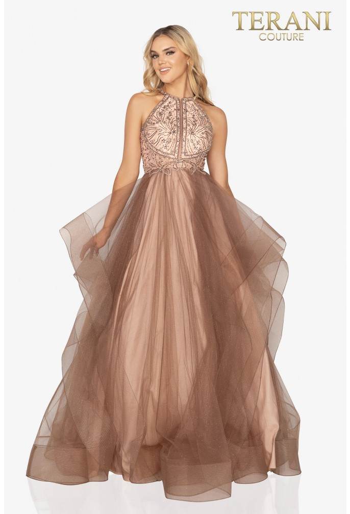 Beaded Bodice Halter Prom Ball Gown - 2011P1217
