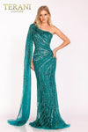 Asymmetrical beaded one shouldered cape pageant gown  -  2012GL2390