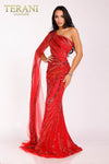 Asymmetrical beaded one shouldered cape pageant gown  -  2012GL2390
