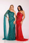 Asymmetrical beaded one shouldered cape pageant gown  -  2012GL2390
