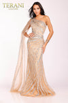 Asymmetrical beaded one shouldered cape pageant gown  -  2012GL2390