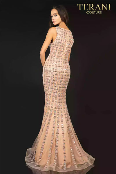 Figure hugging, mermaid, prom gown with linear beading  -  2012P1285