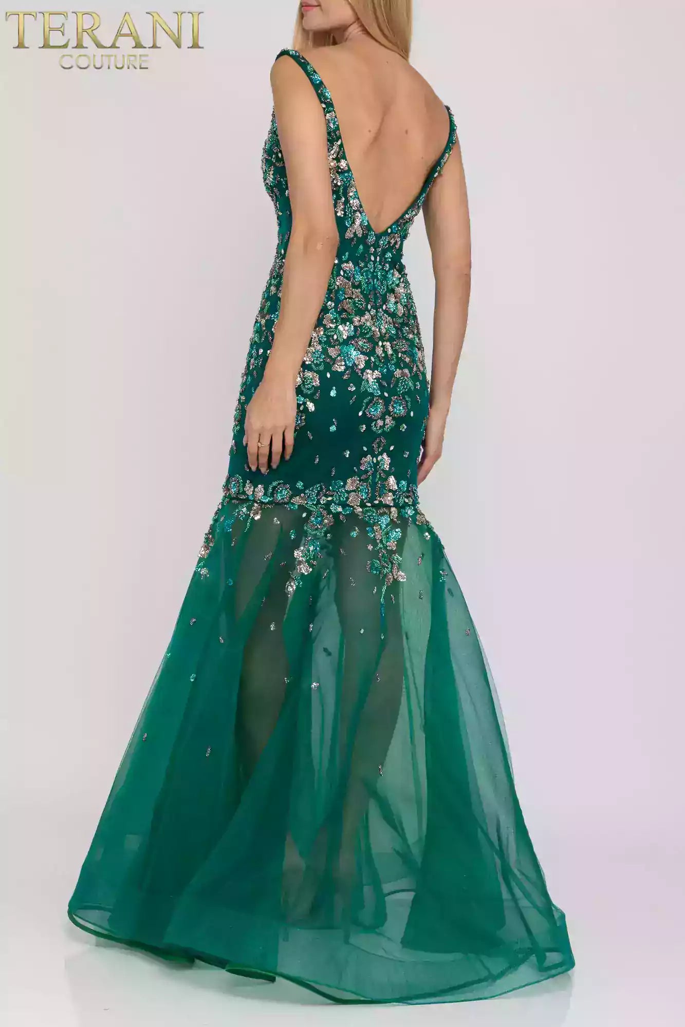 Sequin mermaid evening gown with a sheer bottom  -  2012P1357
