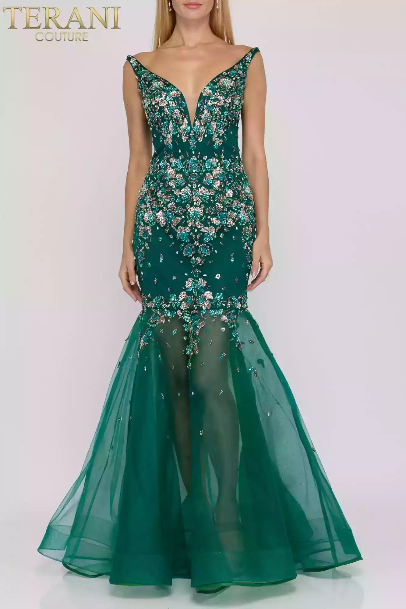 Sequin mermaid evening gown with a sheer bottom  -  2012P1357
