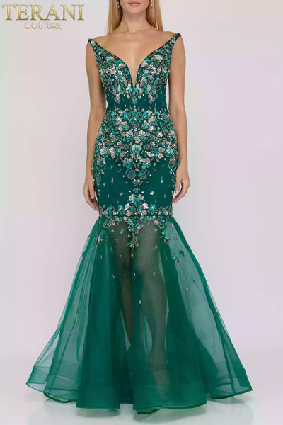 Sequin mermaid evening gown with a sheer bottom  -  2012P1357