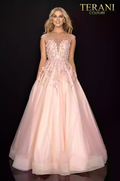 Cap sleeve illusion formal prom ball gown -  2012P1411