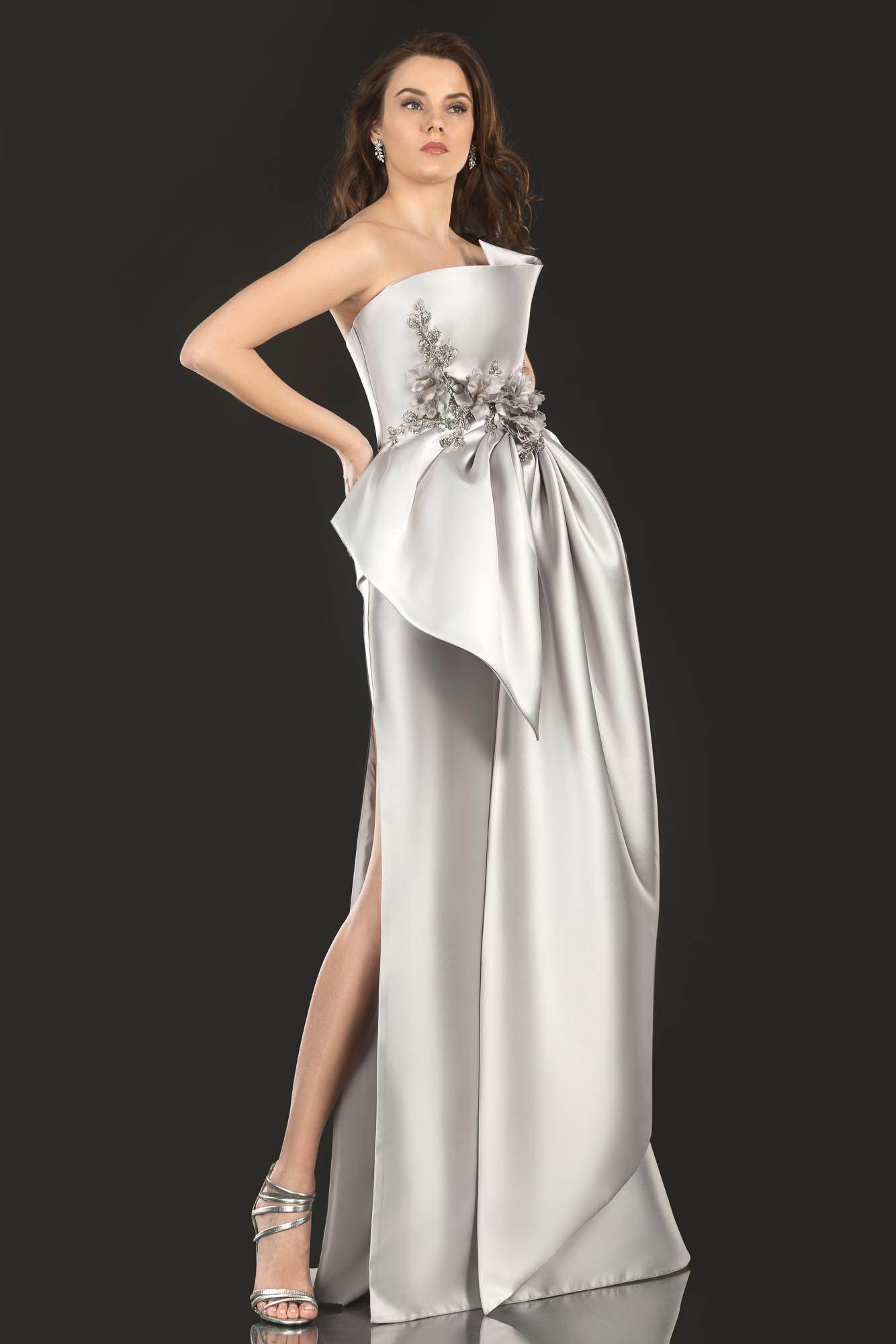Evening Bow front with Flowers and Beads Detail - 2021E2876