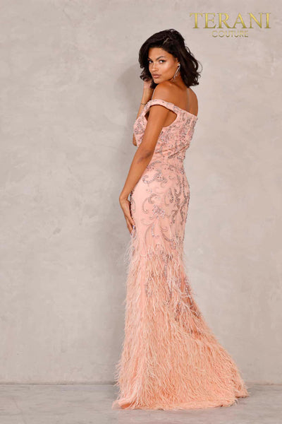 Feather Skirt Off Shoulder Dress with High Slit - 2021GL3138