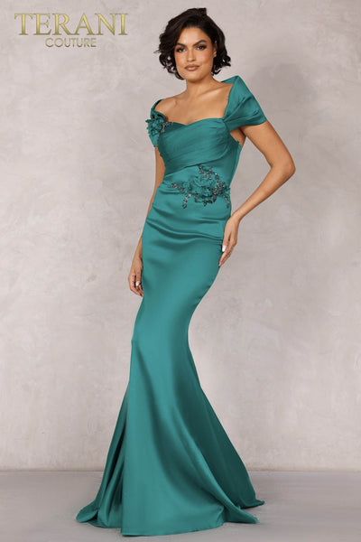Emerald Long Stretch Mikado Mother of the Bride Dress - 2021M2969