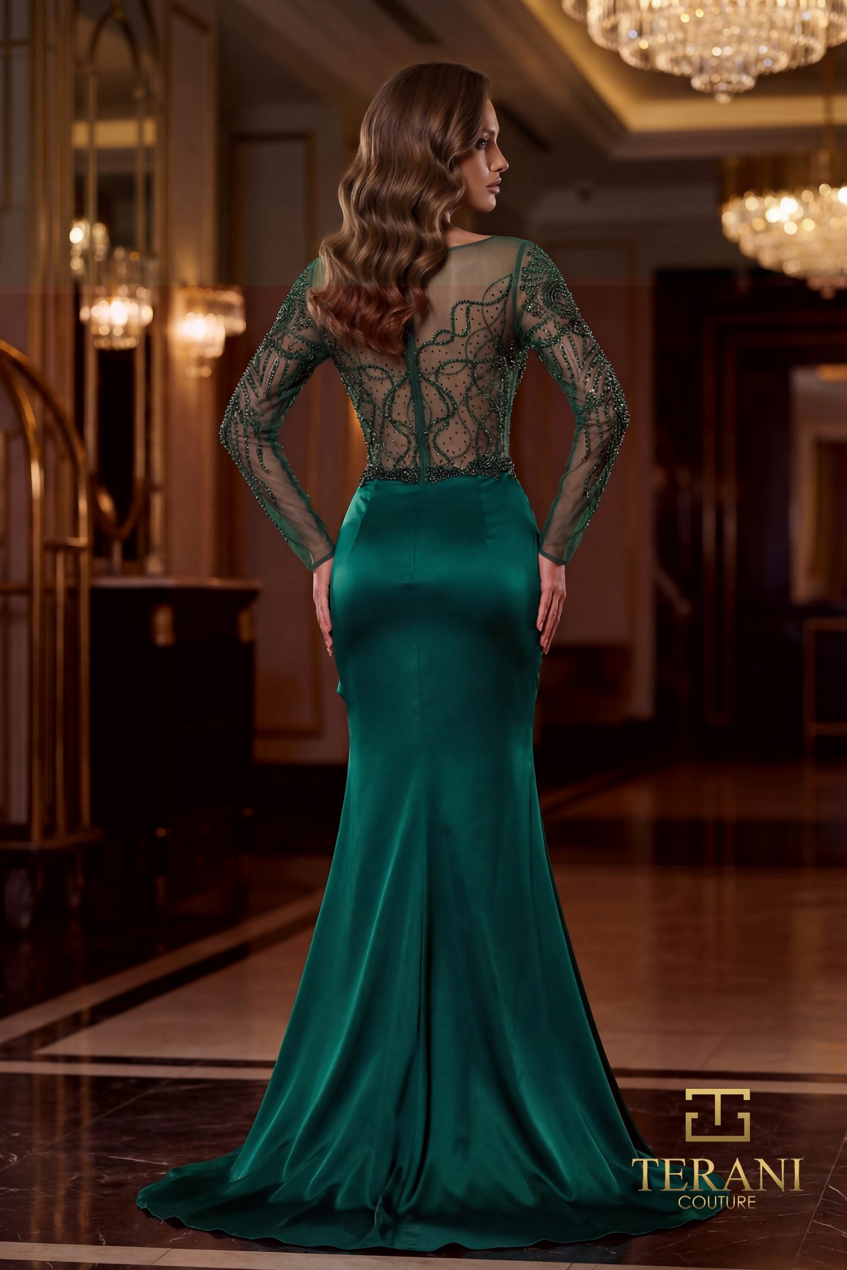 Full Length Black Evening Dress With A Sheer Embellished Bodice - 2021E2878