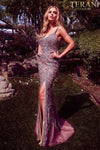 Dusty Mauve Spaghetti Strap Long Heavy Beaded Pageant Dress - 2027GL3242