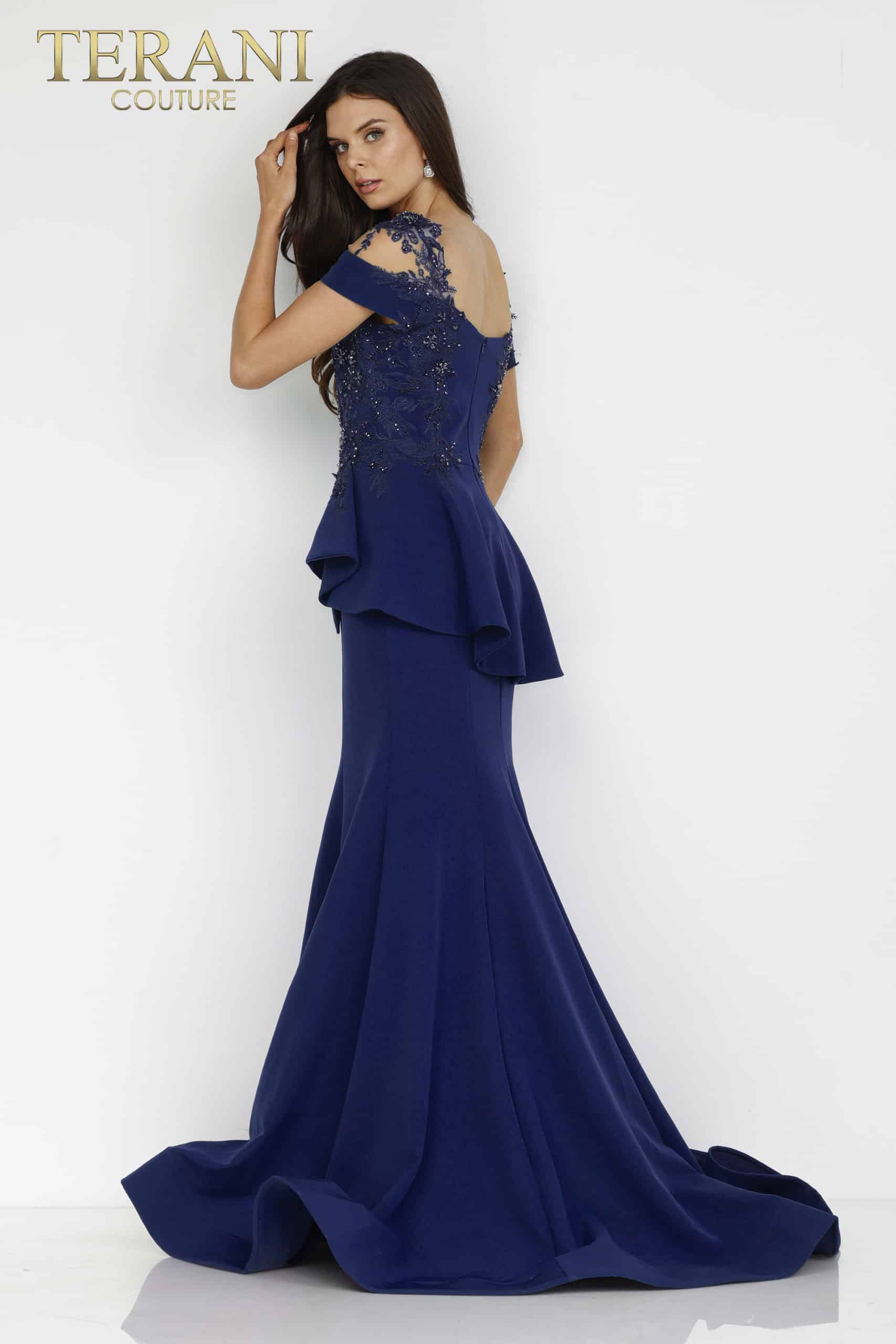 Short Sleeve Peplum Long Gown - 2111M5262