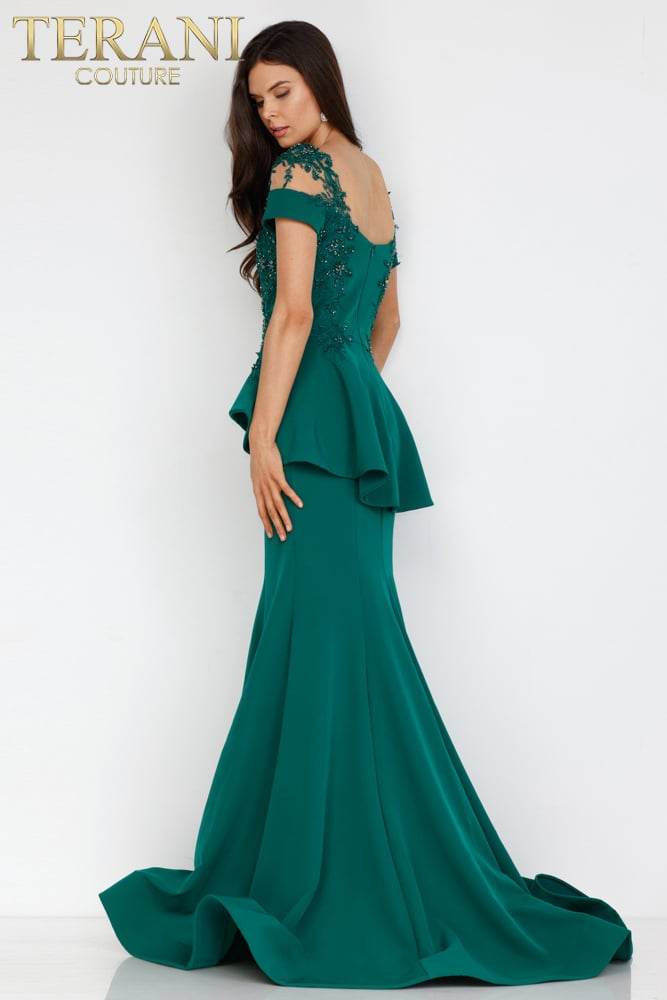 Short Sleeve Peplum Long Gown - 2111M5262