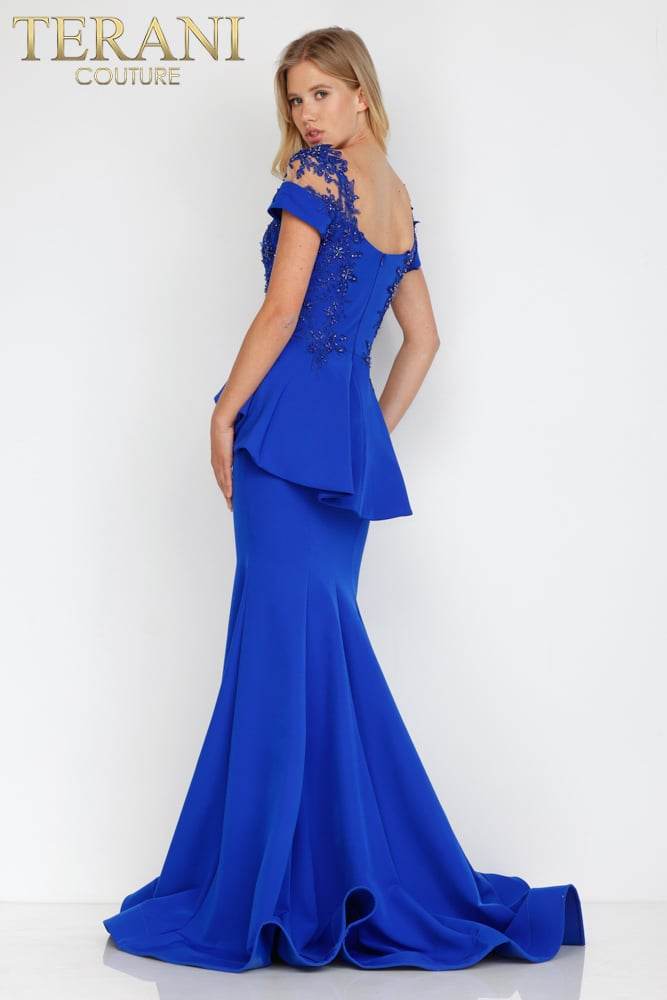 Short Sleeve Peplum Long Gown - 2111M5262