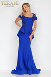 Short Sleeve Peplum Long Gown - 2111M5262