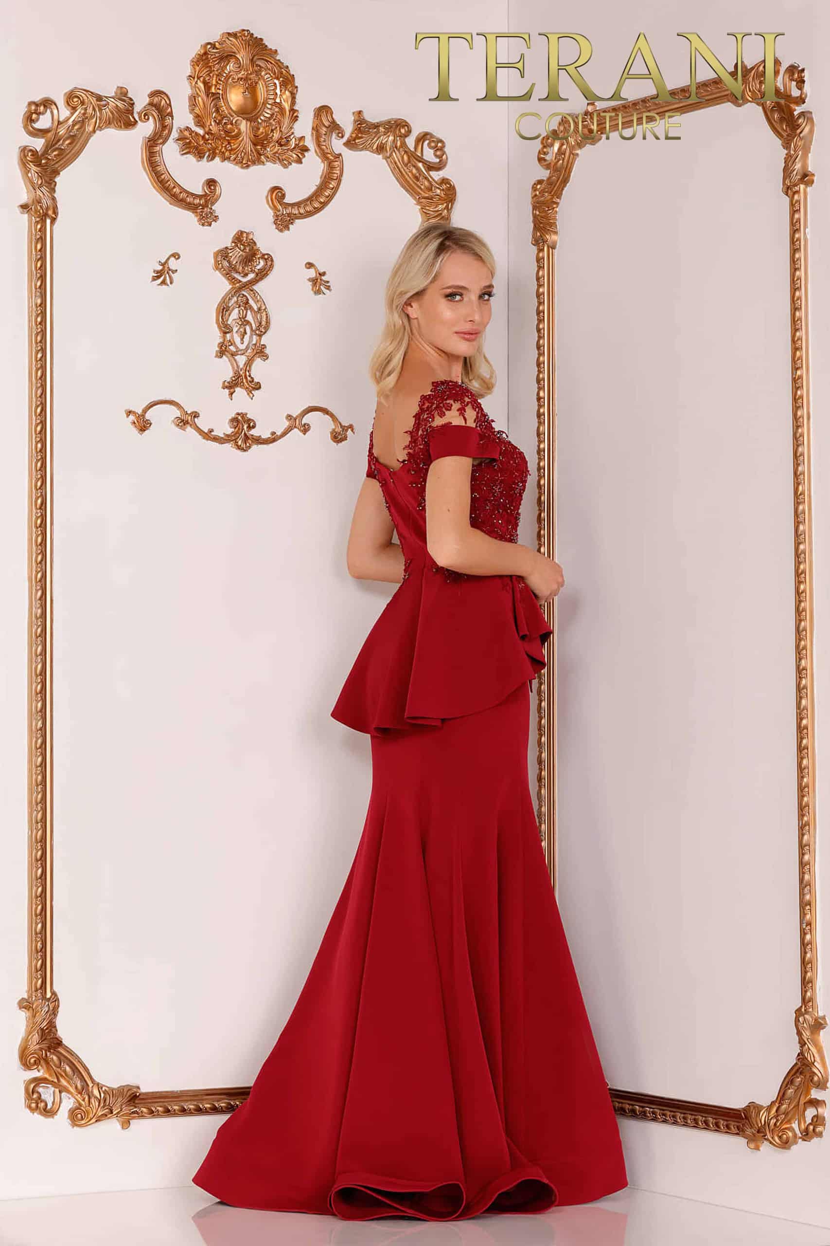 Short Sleeve Peplum Long Gown - 2111M5262