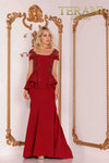 Short Sleeve Peplum Long Gown - 2111M5262