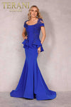Short Sleeve Peplum Long Gown - 2111M5262