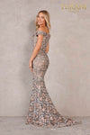 Off Shoulder Metallic Lace Long Dress - 2111M5271