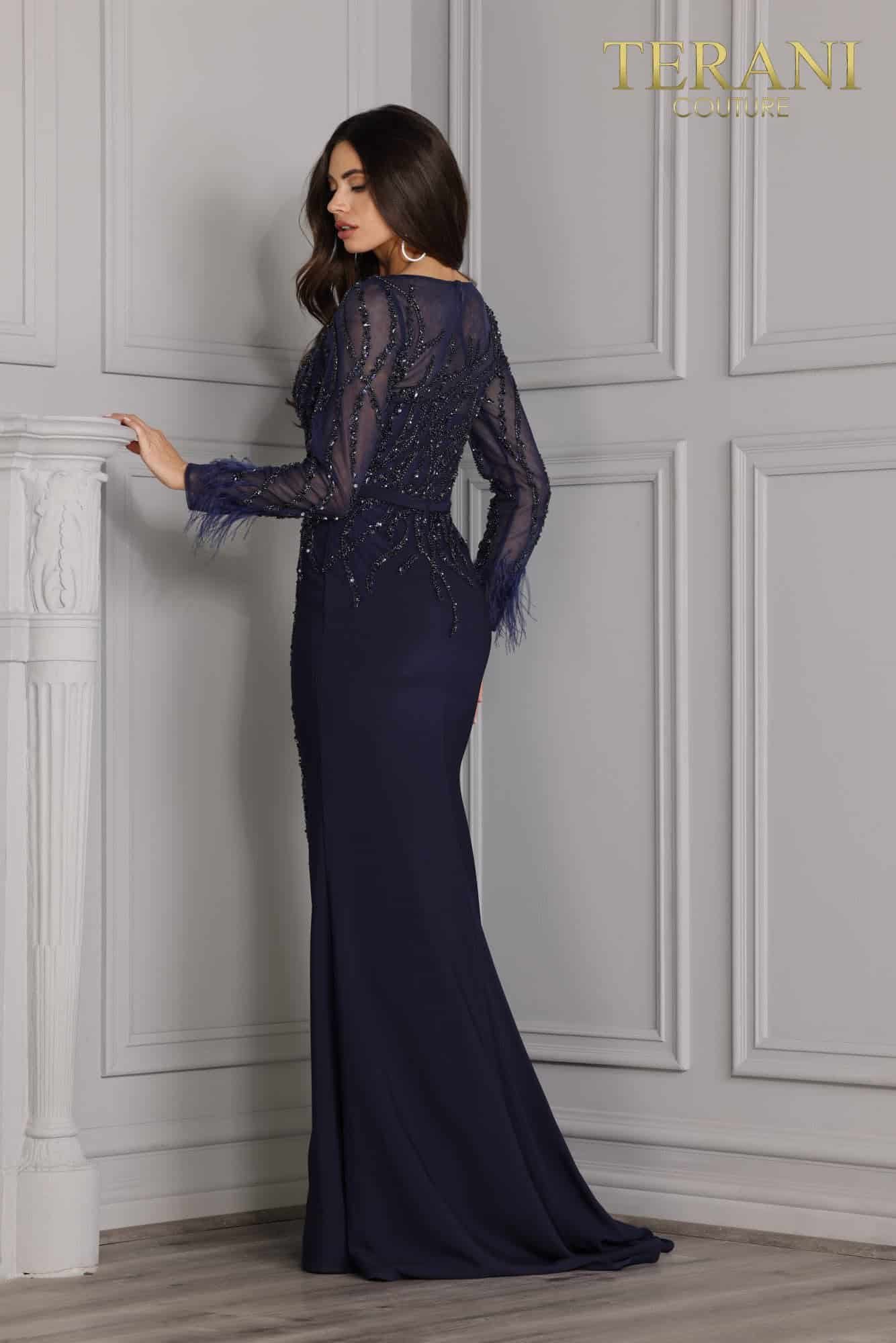 Long Sleeve Beaded Sheath Gown - 2111M5277