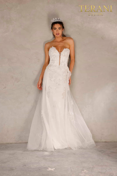Strapless Plunging V-neckline Embroidered A-line Dress - 2111P4055
