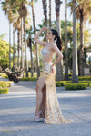 Mirror Embellished Dress with Slit  - 2111P4064