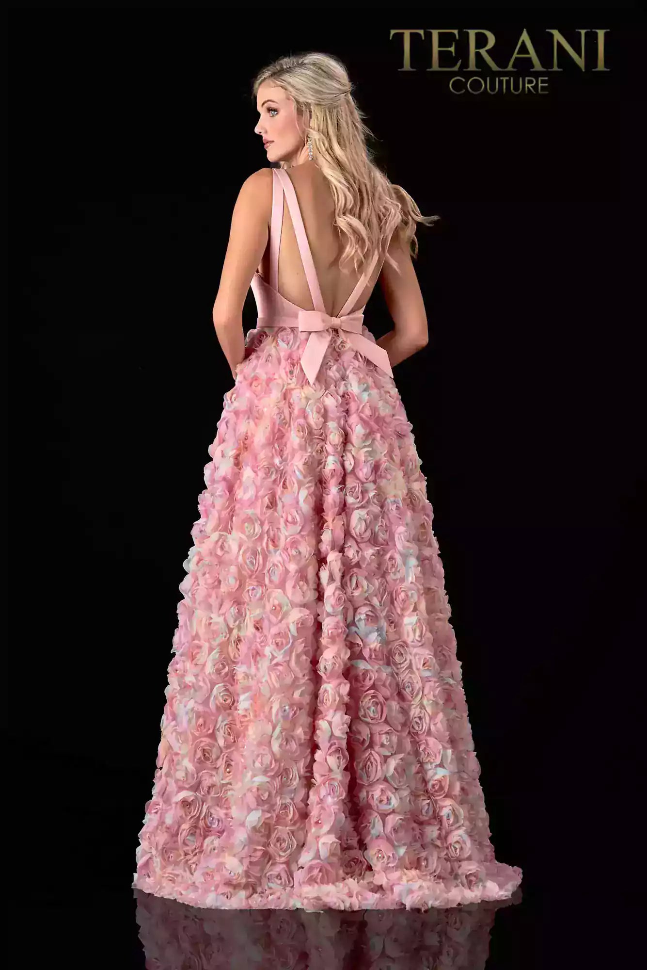 Scoop neckline blush prom dress with 3D floral skirt 2111P4102 Scoop neckline blush prom dress with 3D floral skirt 2111P4102