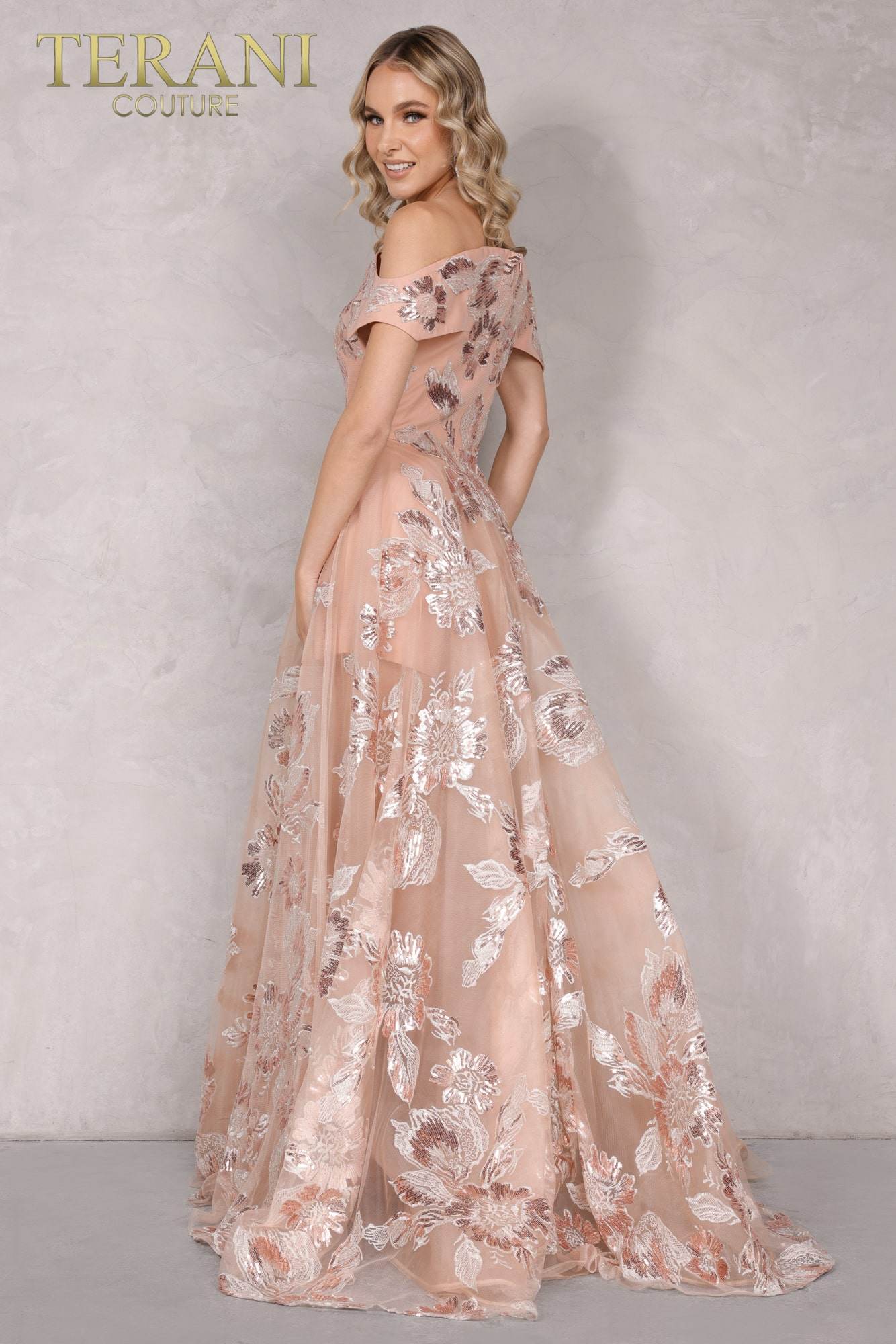Off shoulder floral pattern dress | 2111P4104 Evening Ballgown Off shoulder floral pattern dress | 2111P4104 Evening Ballgown