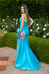 Straight Neckline Draped Bow Gown - 2111P4019