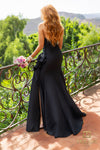 Straight Neckline Draped Bow Gown - 2111P4019