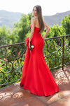 Straight Neckline Draped Bow Gown - 2111P4019