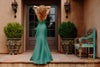 Straight Neckline Draped Bow Gown - 2111P4019