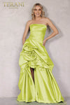 Strapless Ruched Bodice High Low Flower Bud Ball Gown - 2111P4270