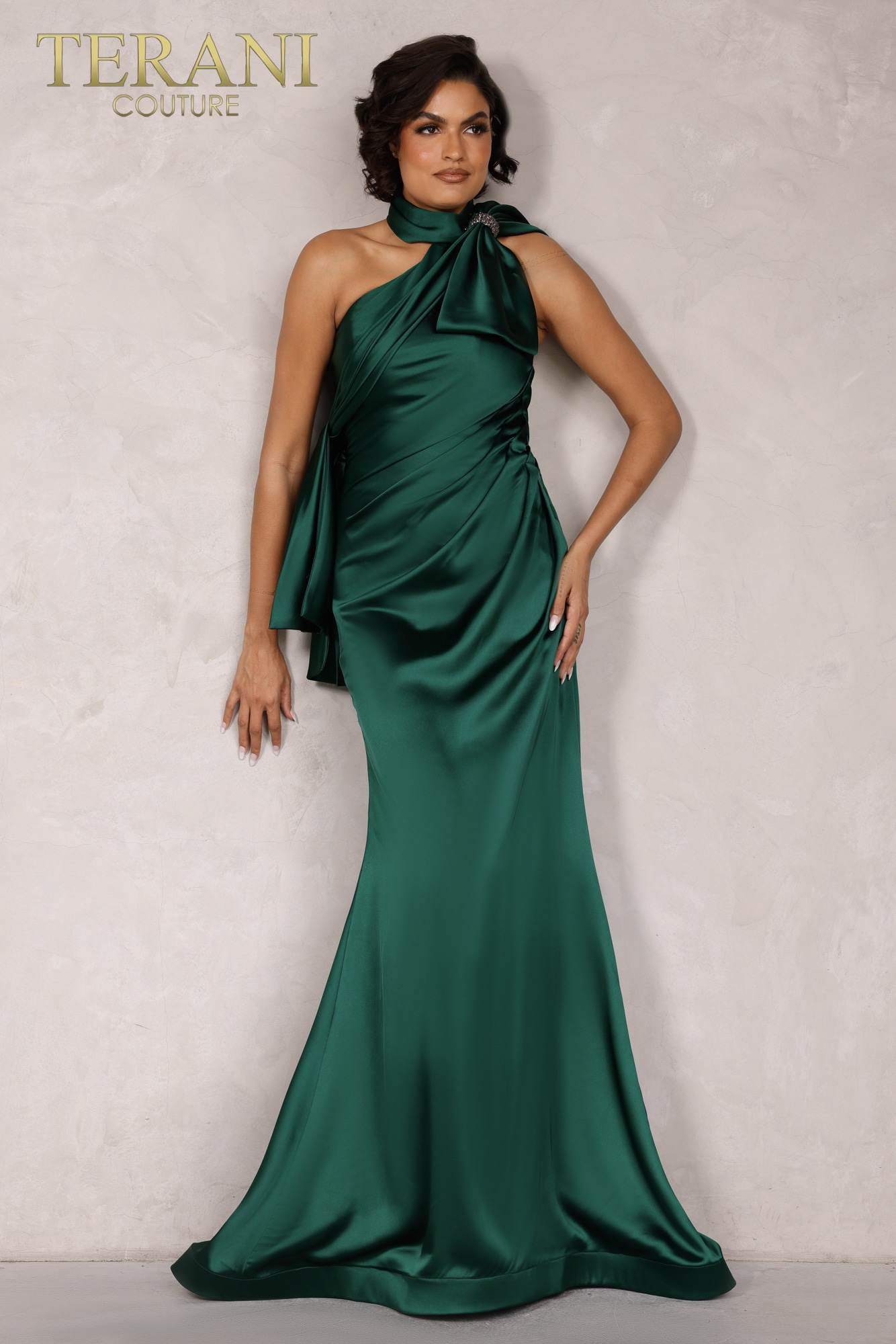 Emerald, Orange Long Charmeuse Prom Dress - 2112P4313