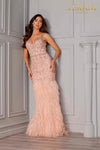 Spaghetti Strap Heavy Beaded Long with Feather - 2215GL0102