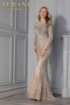 Taupe Long Sleeve Long Dress with Feather 2215GL0107