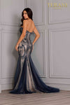 Navy Nude Sweetheart Neck Long Beaded Dress 2215GL0110