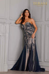 Navy Nude Sweetheart Neck Long Beaded Dress 2215GL0110